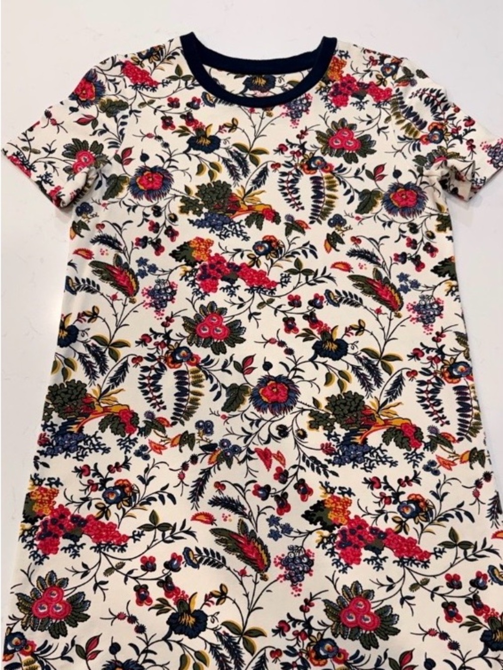 Tory Burch Floral Short-Sleeve Tee Dress - Navy Trim